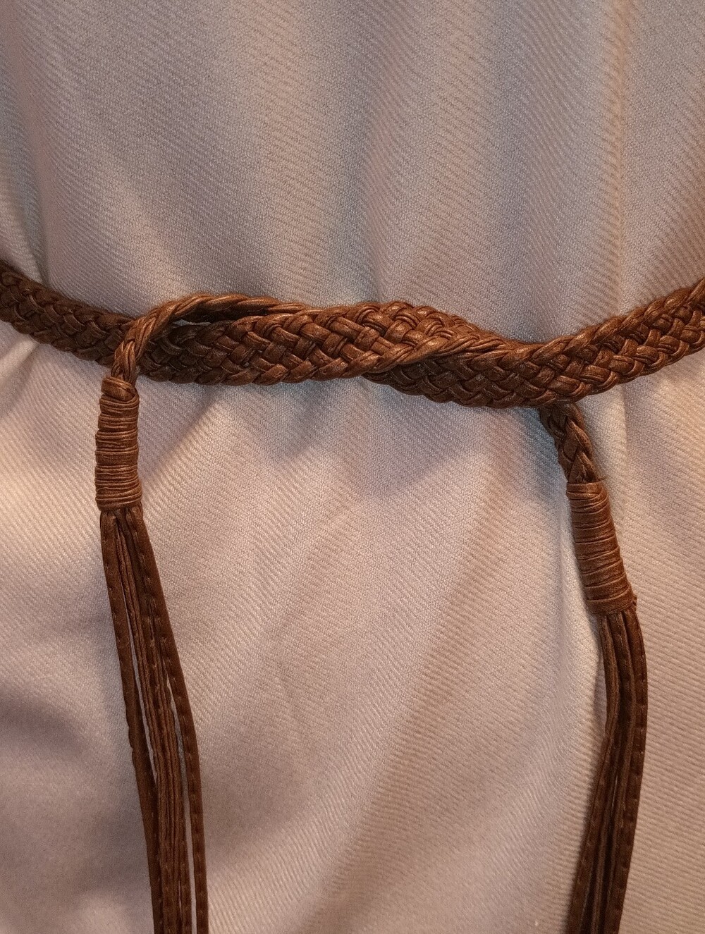 Brown Braided Faux Leather Fringed Belt